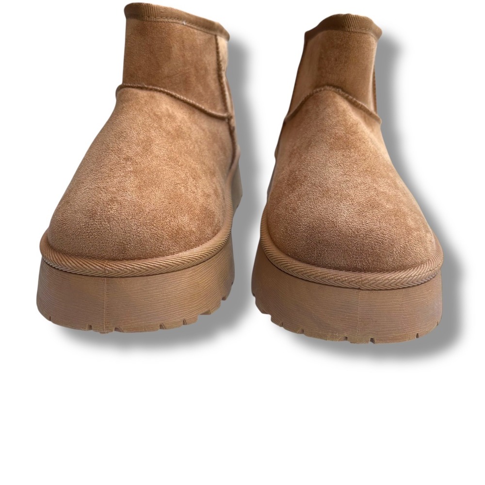 Womens Tan Suede Platform Boots Warm Faux Fur Lined Winter Sz 9.5/10 - Picture 7 of 11